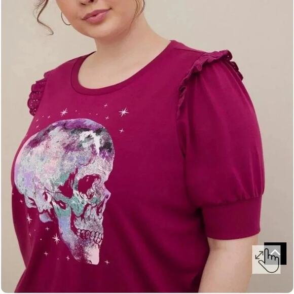 torrid Tops - Torrid sweatshirt Graphic skull whimsiGoth ruffles Short Sleeve plus size